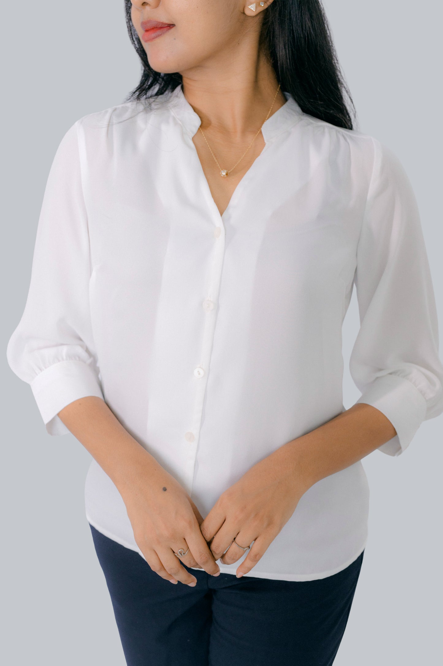 Pearl White Button up Top