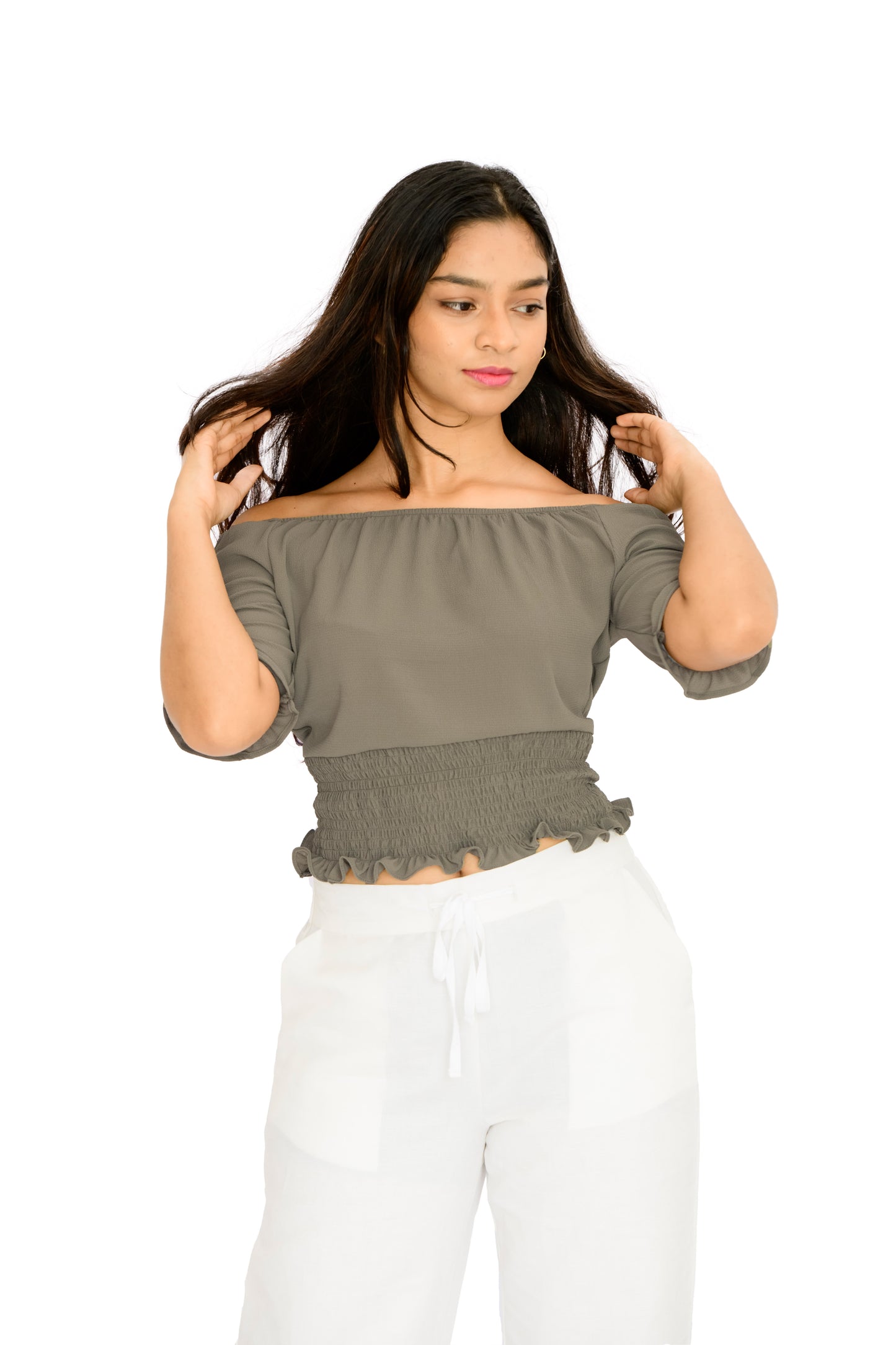 OLIVE RUCHED TOP