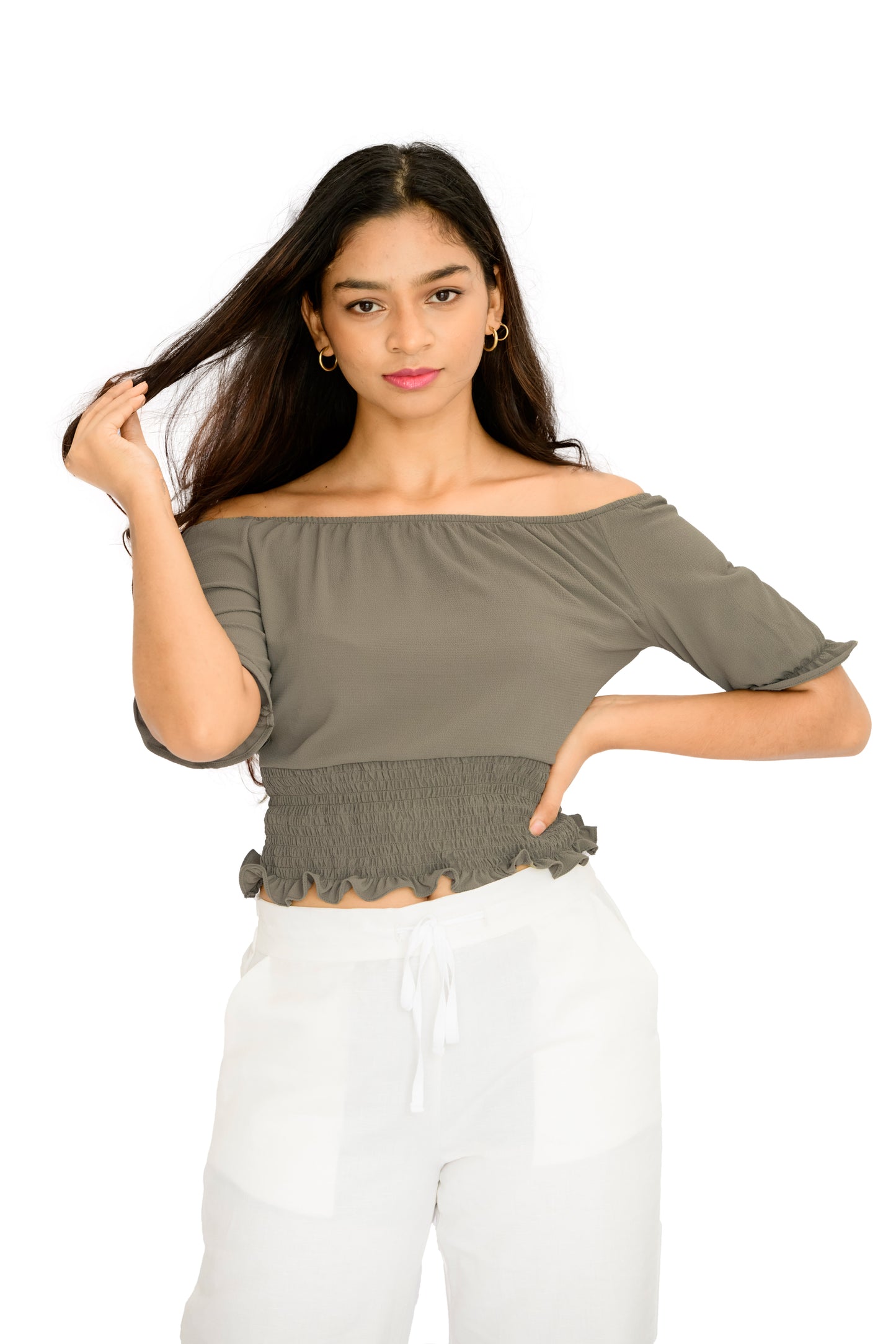 OLIVE RUCHED TOP