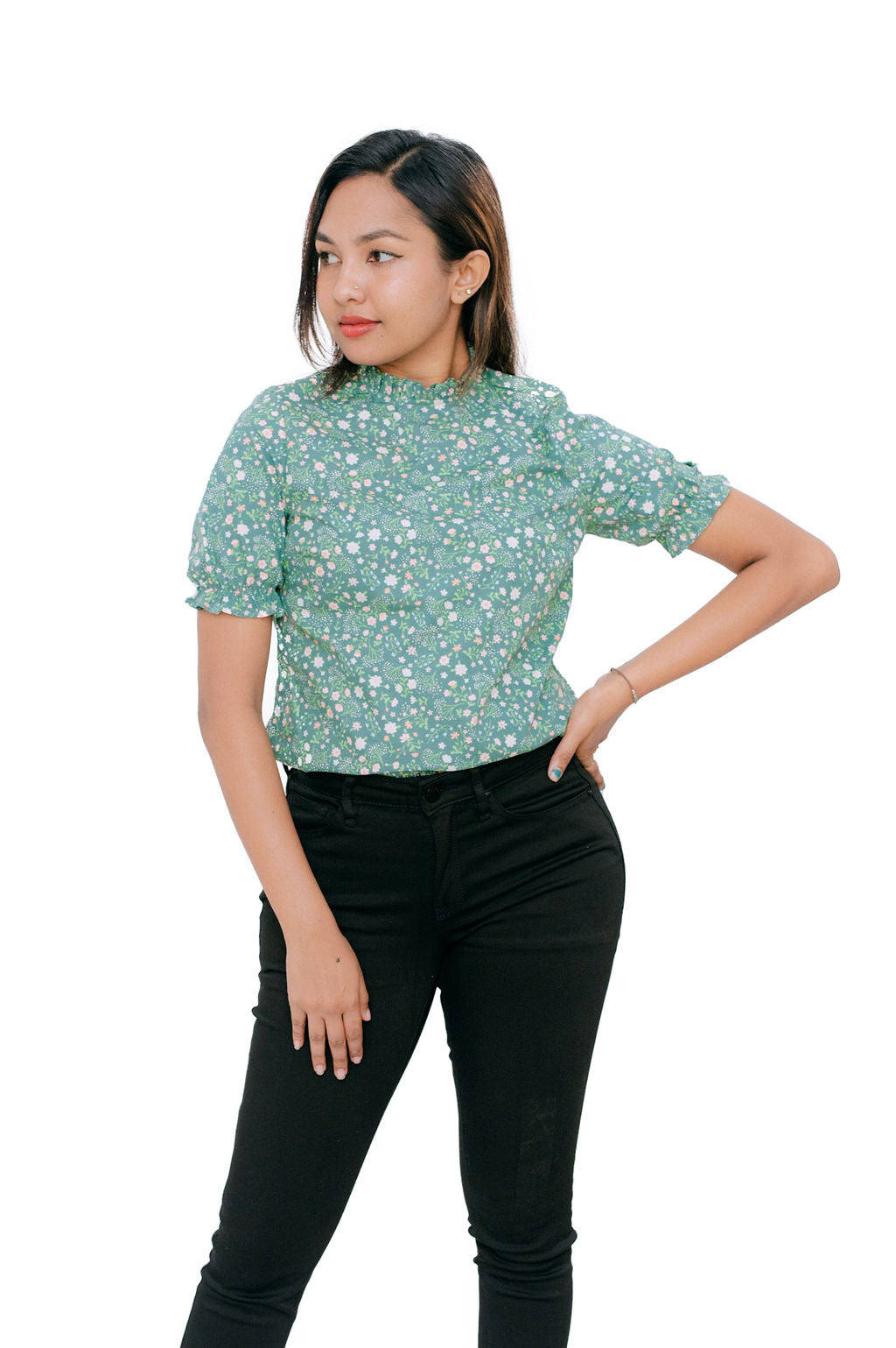 MOCK NECK FLORAL TOP