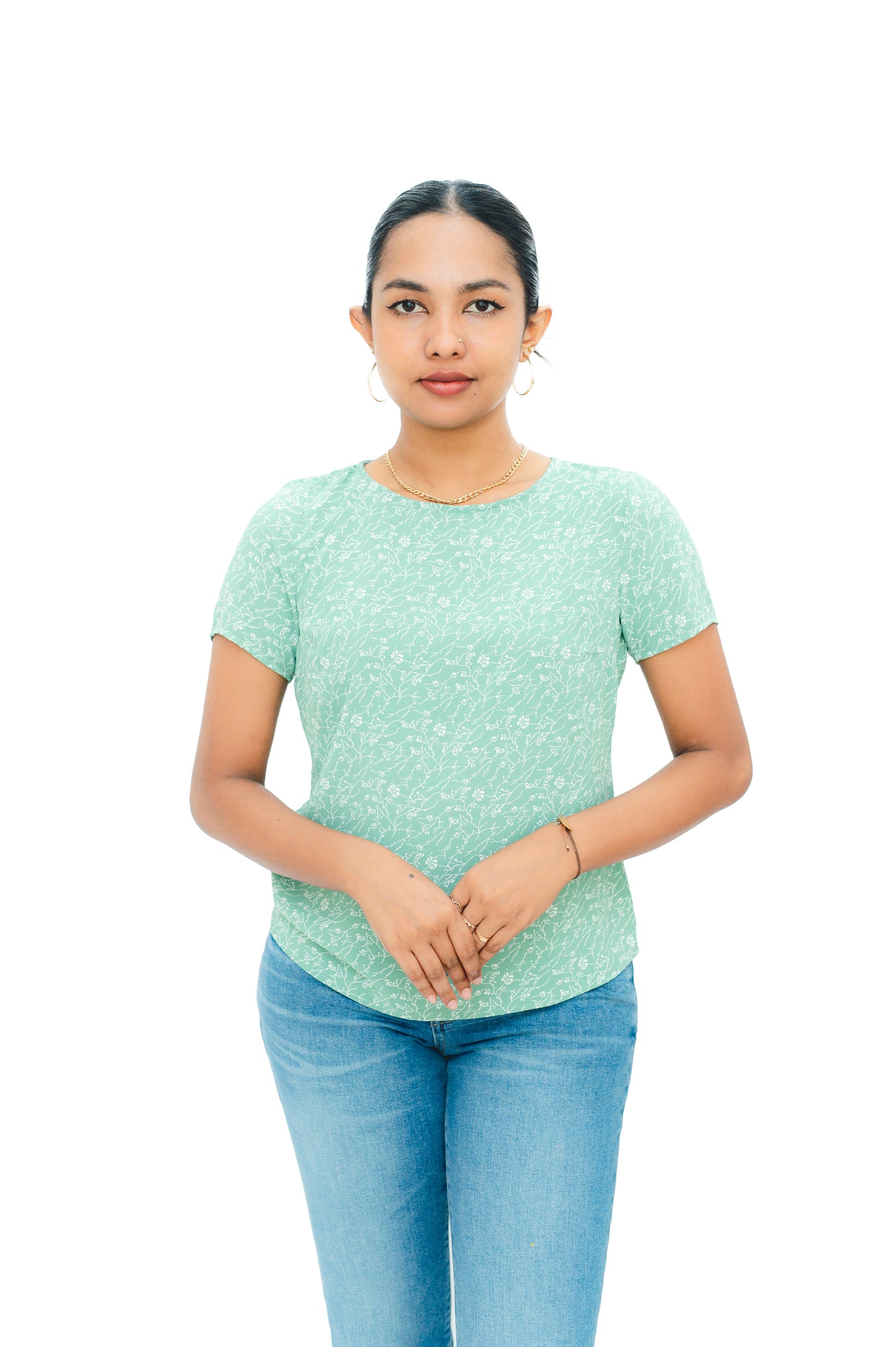 SEA GREEN DITSY FLORAL TOP