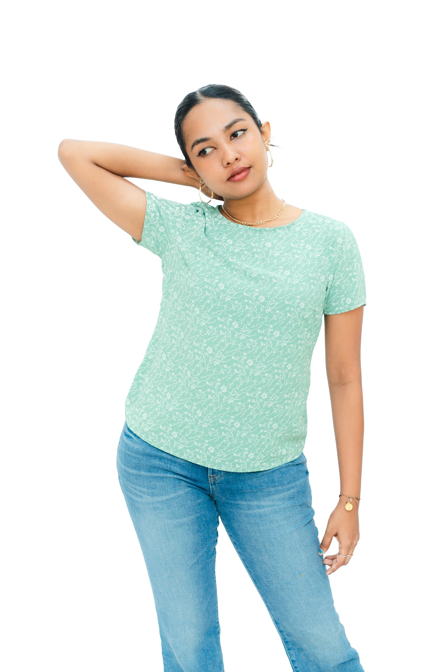 SEA GREEN DITSY FLORAL TOP