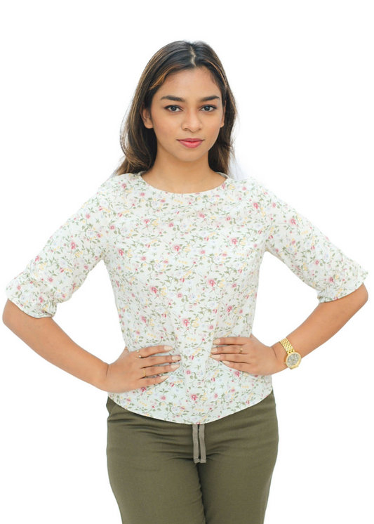 DETAILED SLEEVE FLORAL TOP