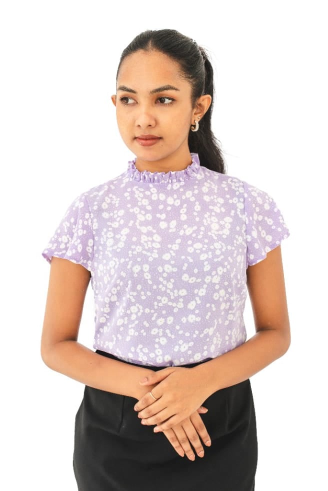 LAVENDER FRILL NECK TOP