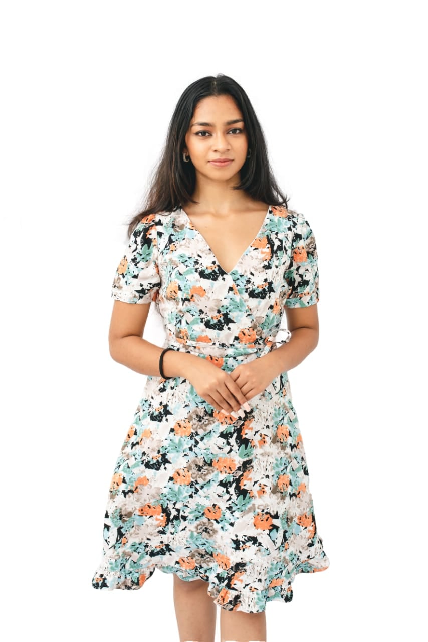 FRILL HEM PRINTED DRESS